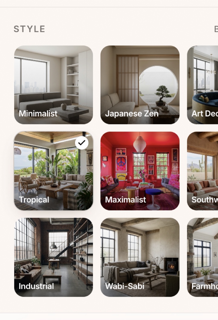 Step two — pick an interior style from the StylefyRoom catalog