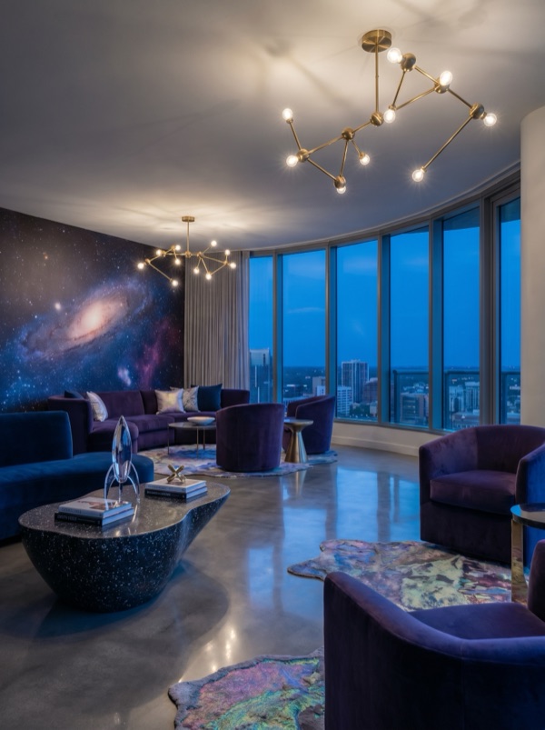 Cosmic Chic interior design style — example room rendered by StylefyRoom