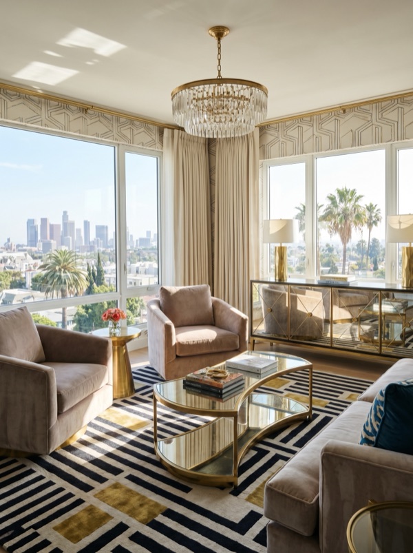Hollywood Regency interior design style — example room rendered by StylefyRoom