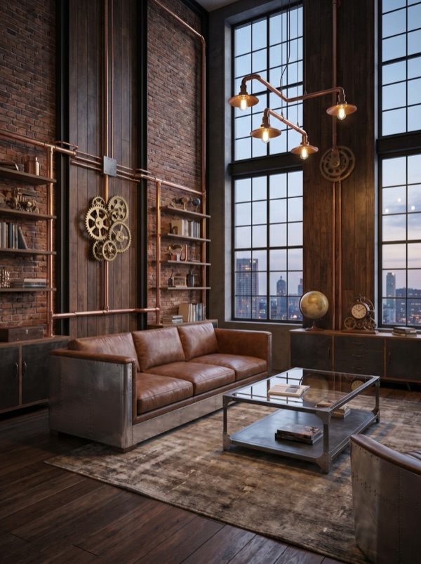 Steampunk interior design style — example room rendered by StylefyRoom
