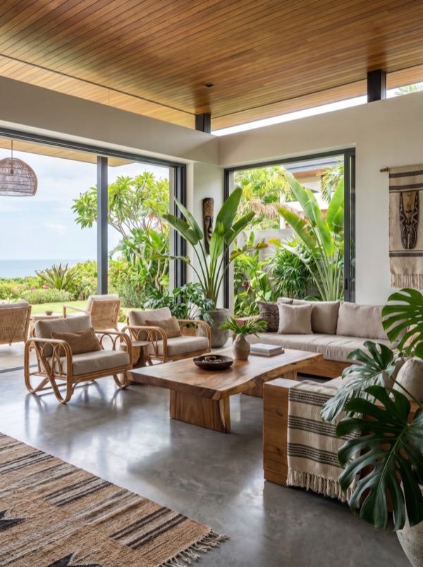 Tropical interior design style — example room rendered by StylefyRoom