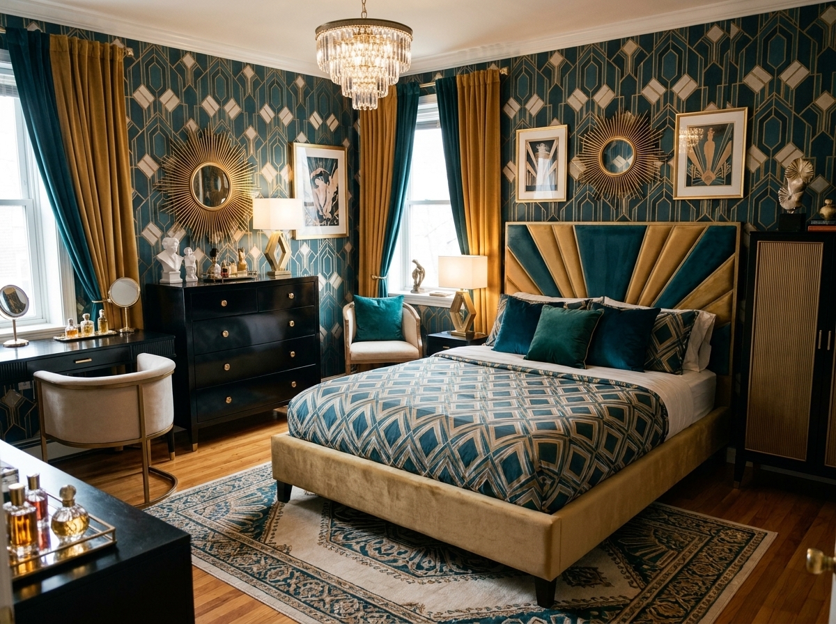 The same room restyled by AI in a Art Deco interior design style