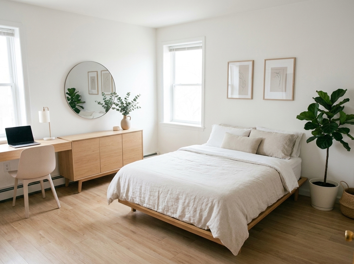 The same room restyled by AI in a Minimalist interior design style