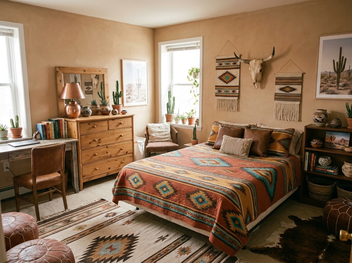 The same room restyled by AI in a Southwestern interior design style